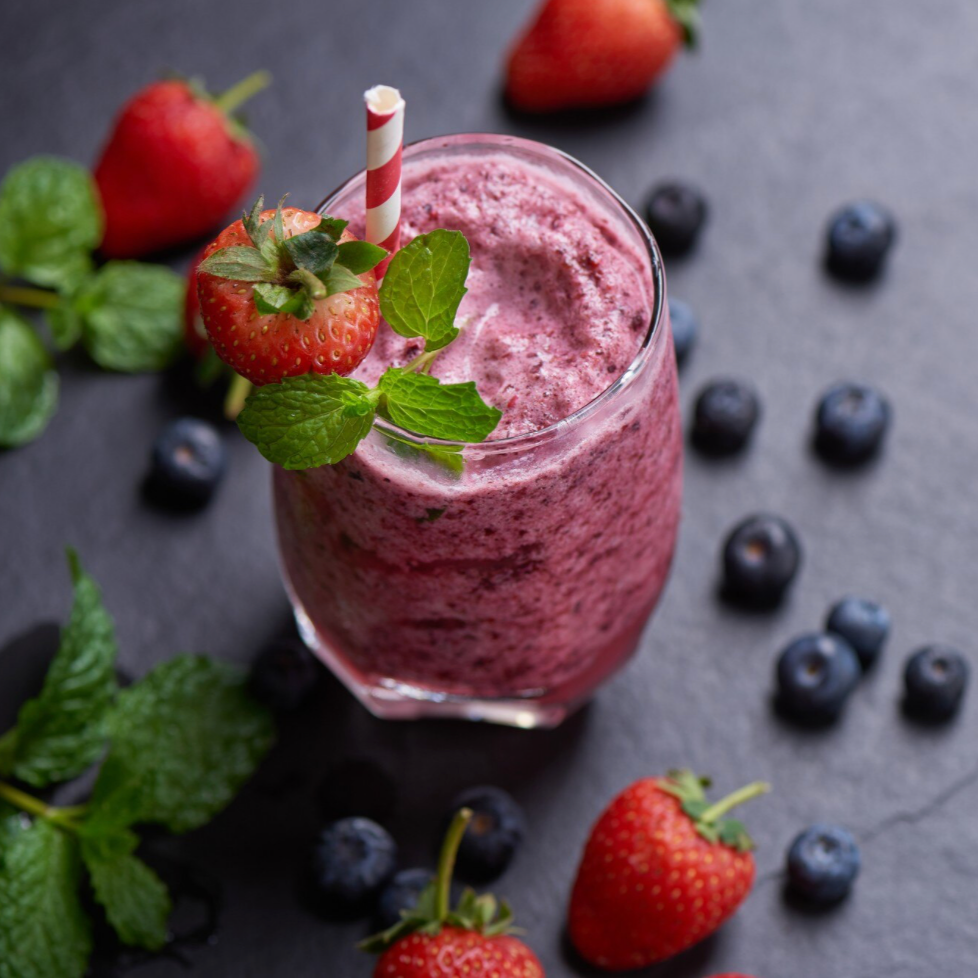 Recept Aardbei & Blauwe Bes Proteïneshake